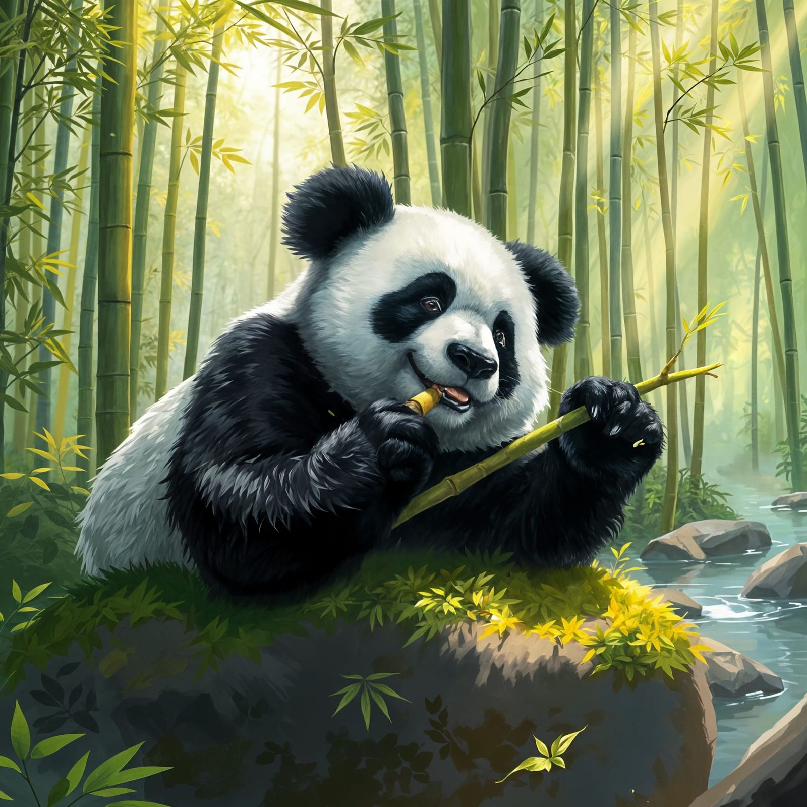 Playful Panda Lounges in Bamboo Forest