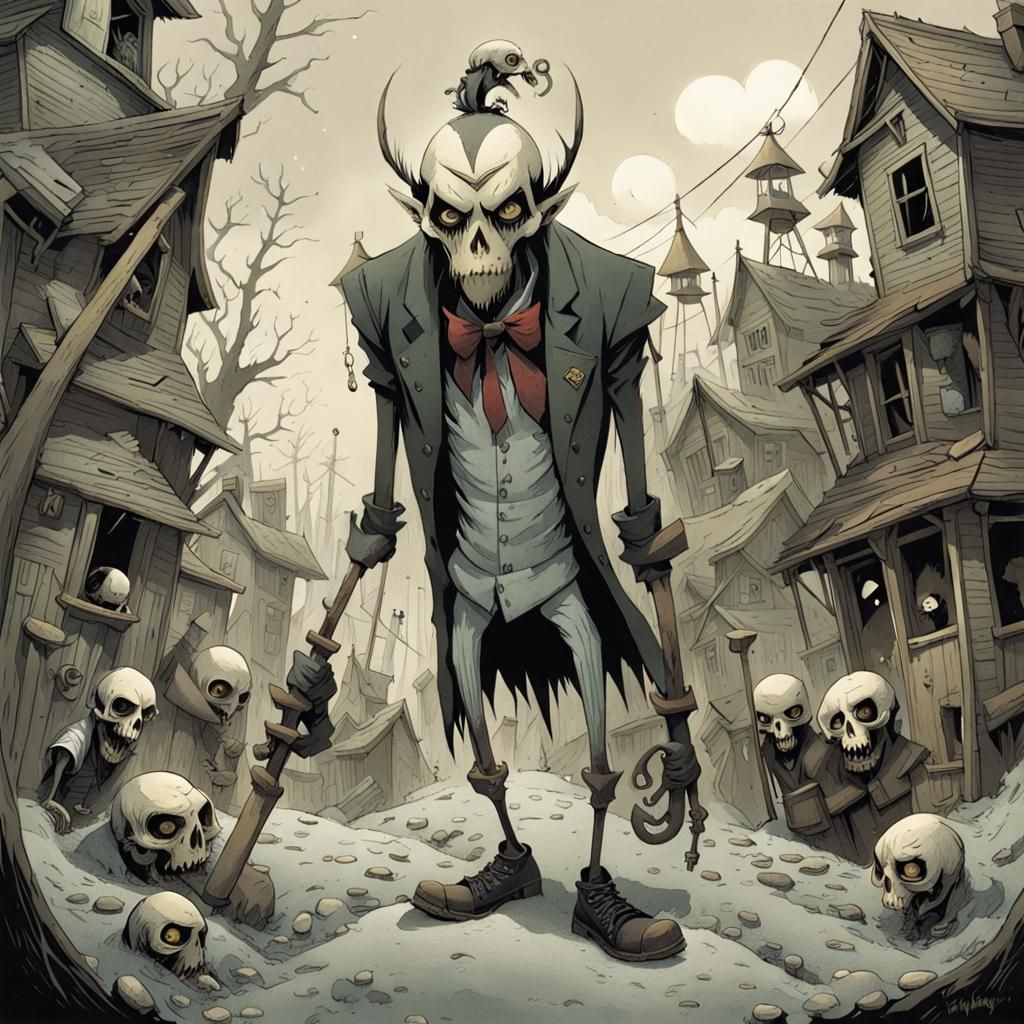 Horrifying Scene in Gris Grimley Style