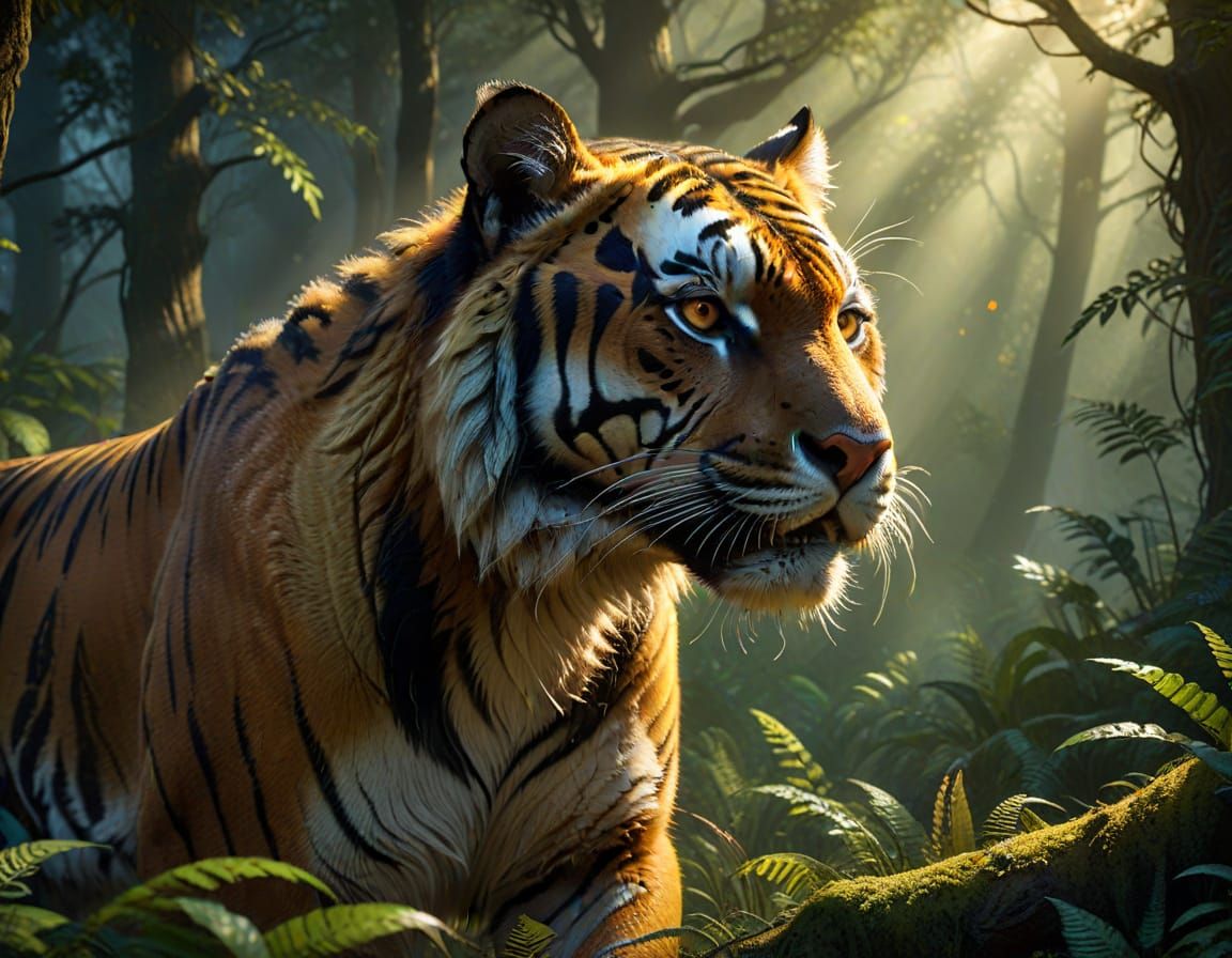 Tiger in Forest: Fantasy Art in Boris Vallejo Style