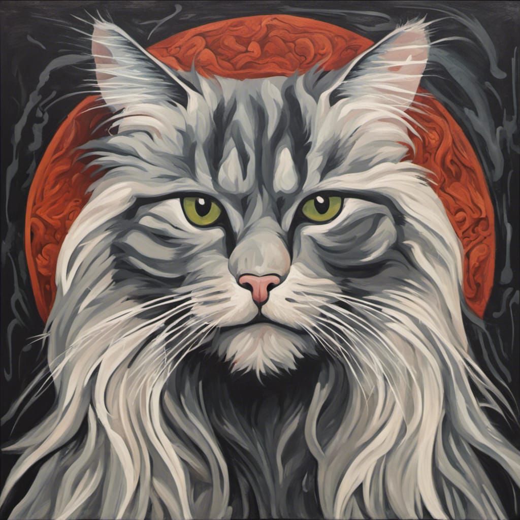 Long-Haired Cat Painting in Graphic Novel Style