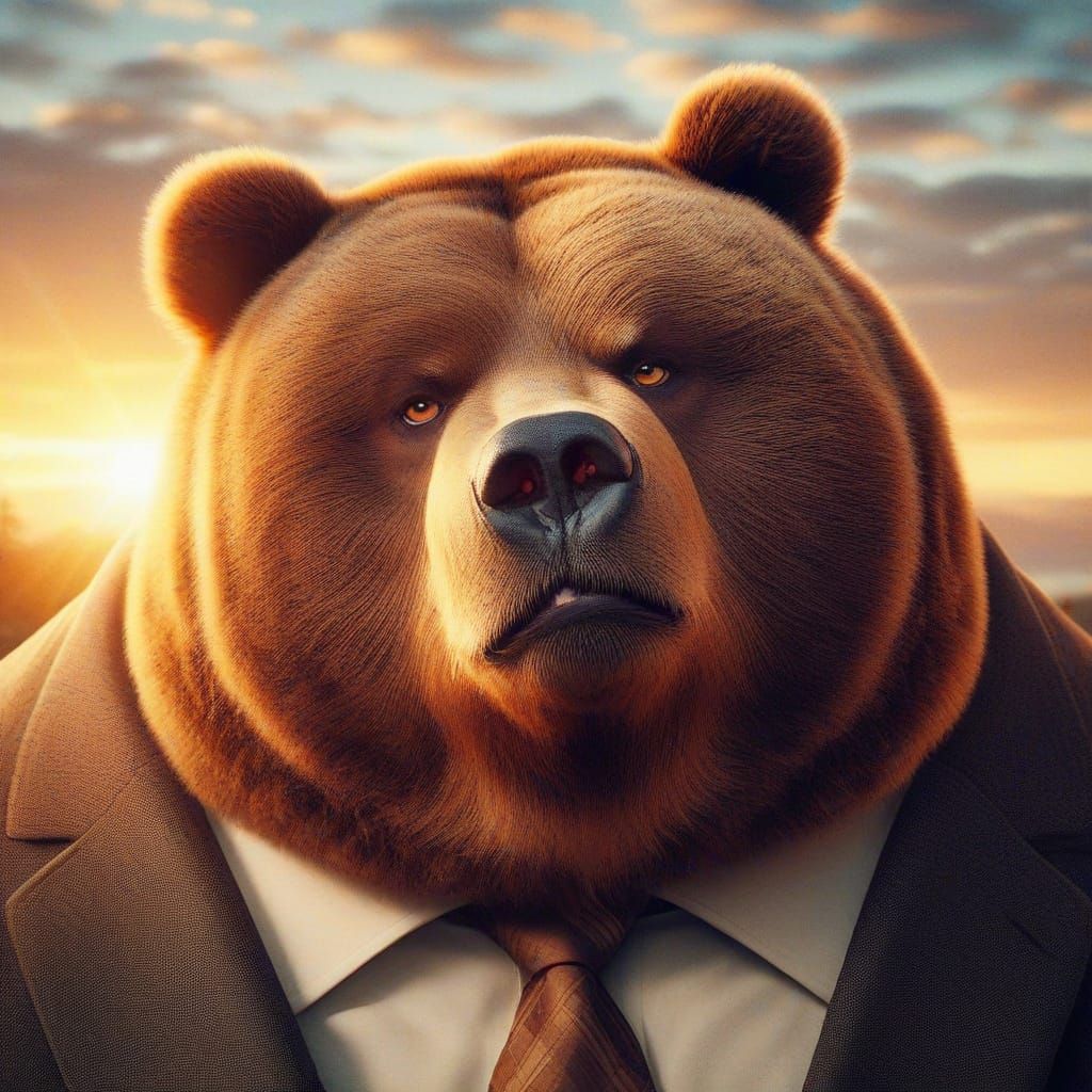 Business Bear's Scornful Gaze in Morning Sunlight