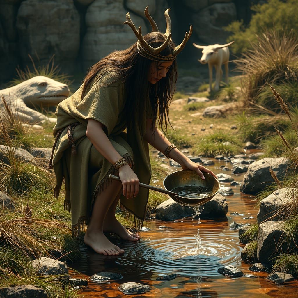 Ancient Water Priestess in a Neolithic Ritual