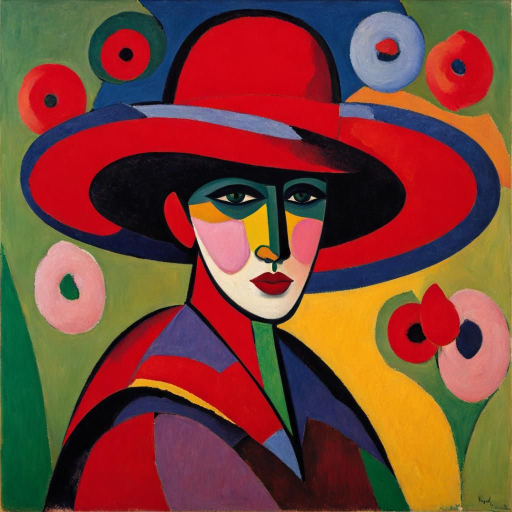 Expressionist Portrait with Red Hat