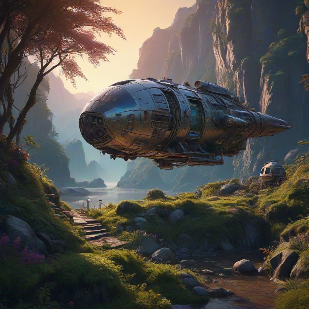 Alien in Wrecked Spaceship on Strange Planet