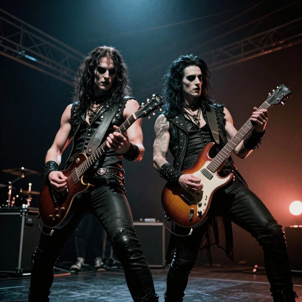 Gothic Rock Stars Performing on Stage in Cinematic Lighting