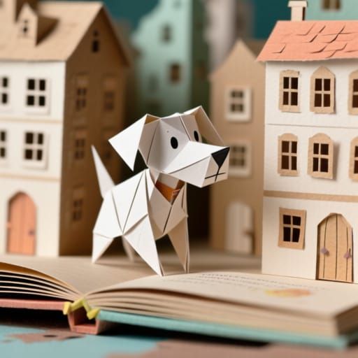 Whimsical Paper Dog in Miniature Cardstock City