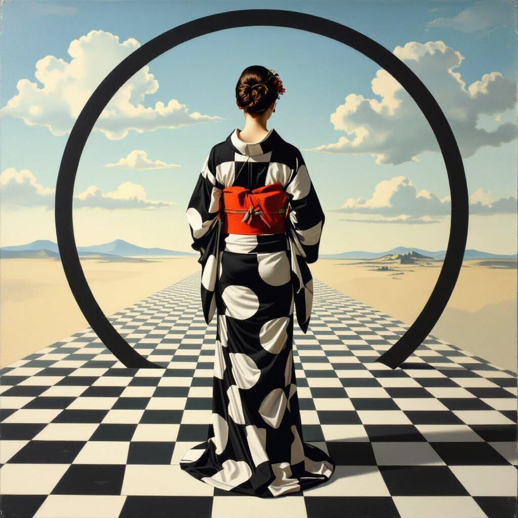 Surreal Kimono Woman in Yin Yang Dreamscape