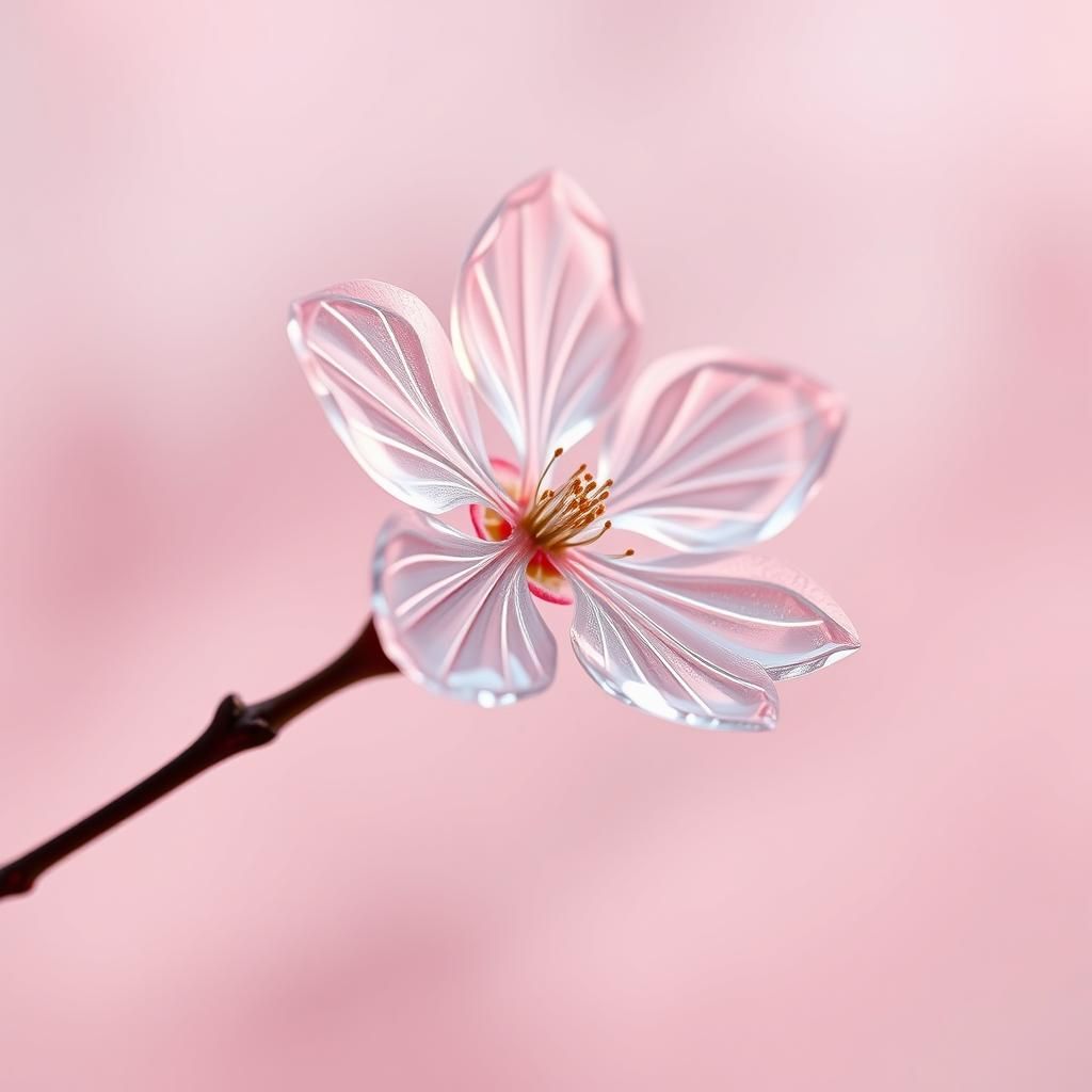 Transparent Glass Sakura Blossom in Minimalist Style