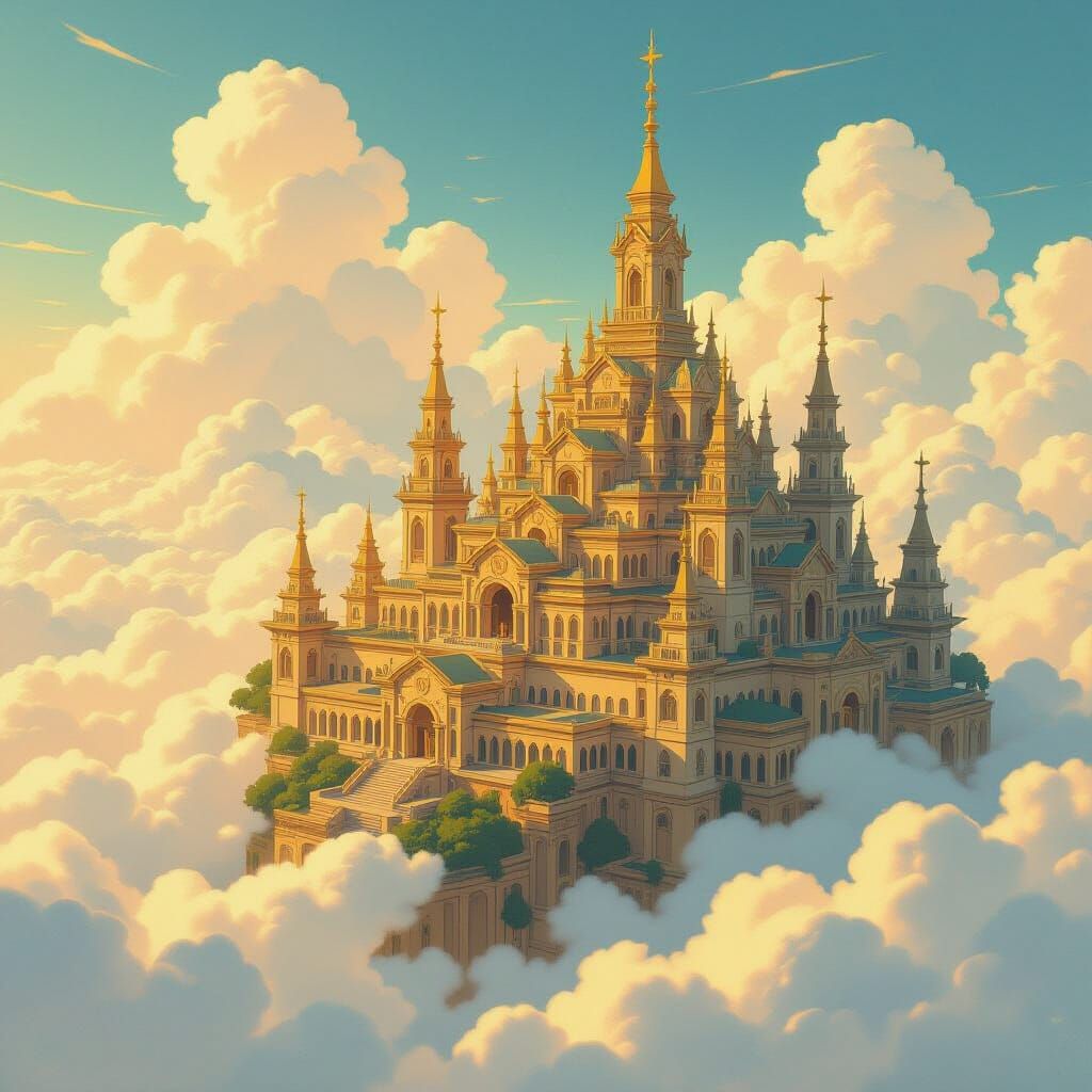 Floating Ancient City in Whimsical Style