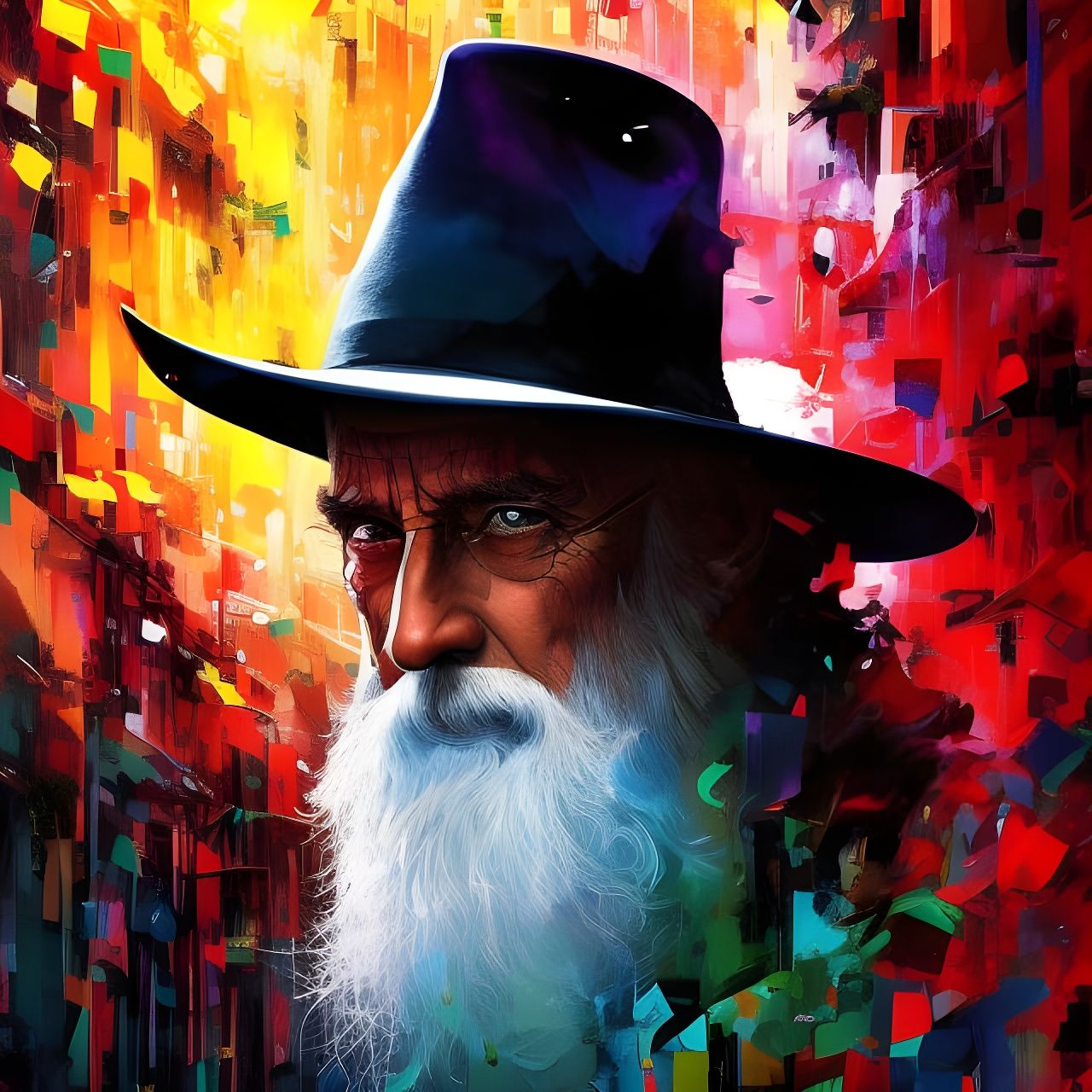 Psychedelic Wizard Portrait with Ink Splashes
