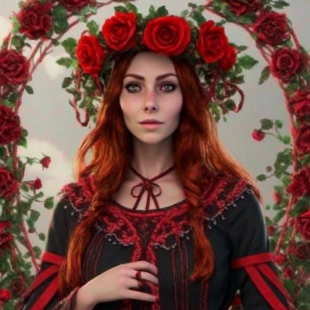 Ukrainian Witch Portrait with Rose Wreath