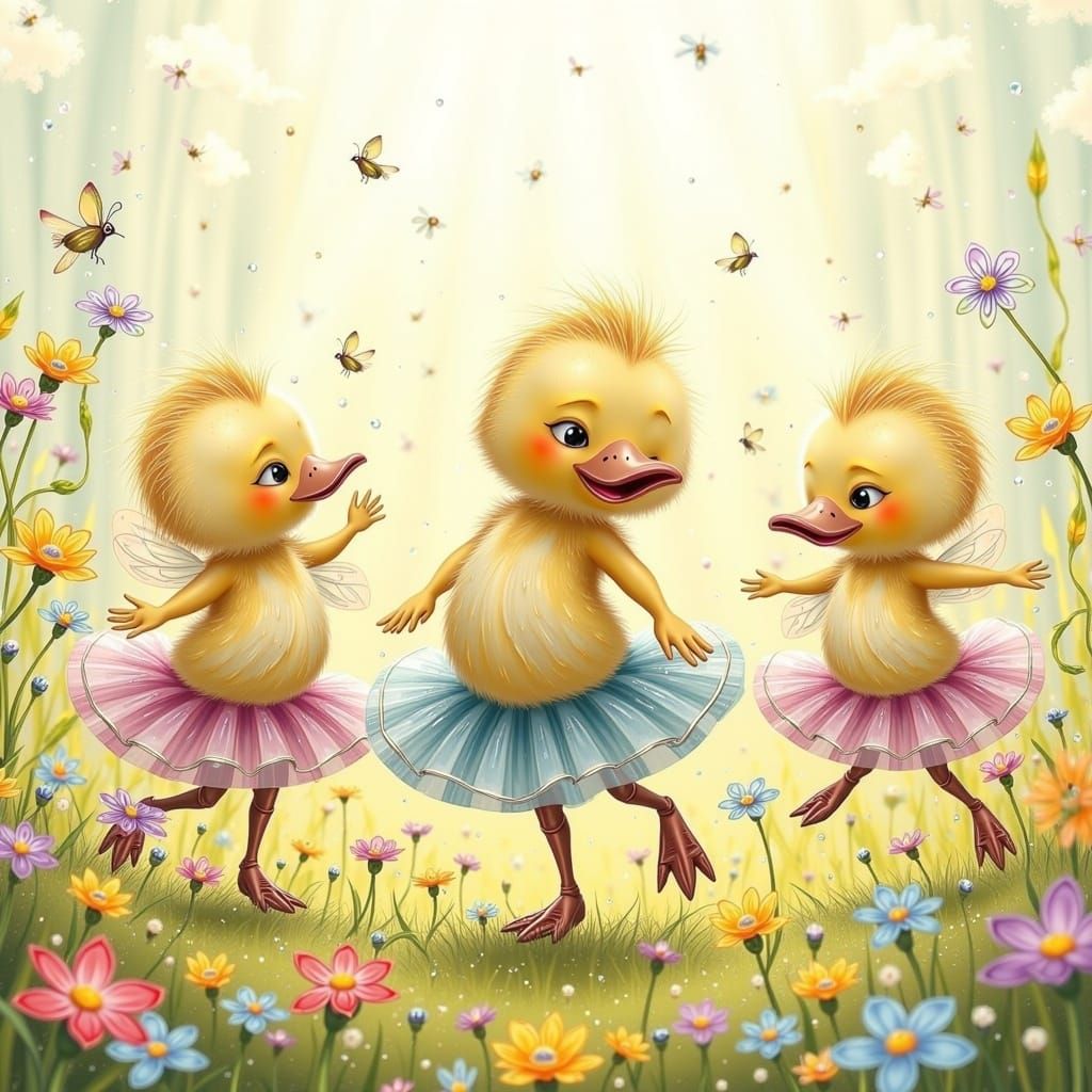 Ducklings Ballet in a Sunny Meadow