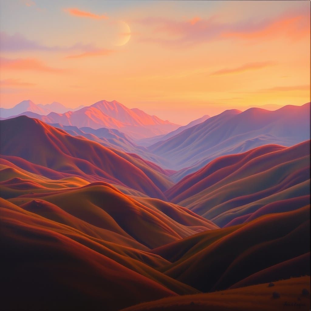 Sound Wave Mountain Valley in Sunset Lighting