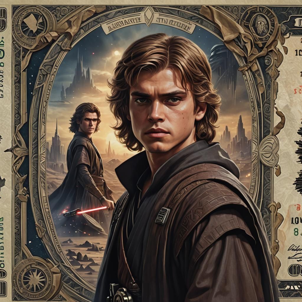 Anakin Skywalker Art Banknote in Detailed Digital Painting S...
