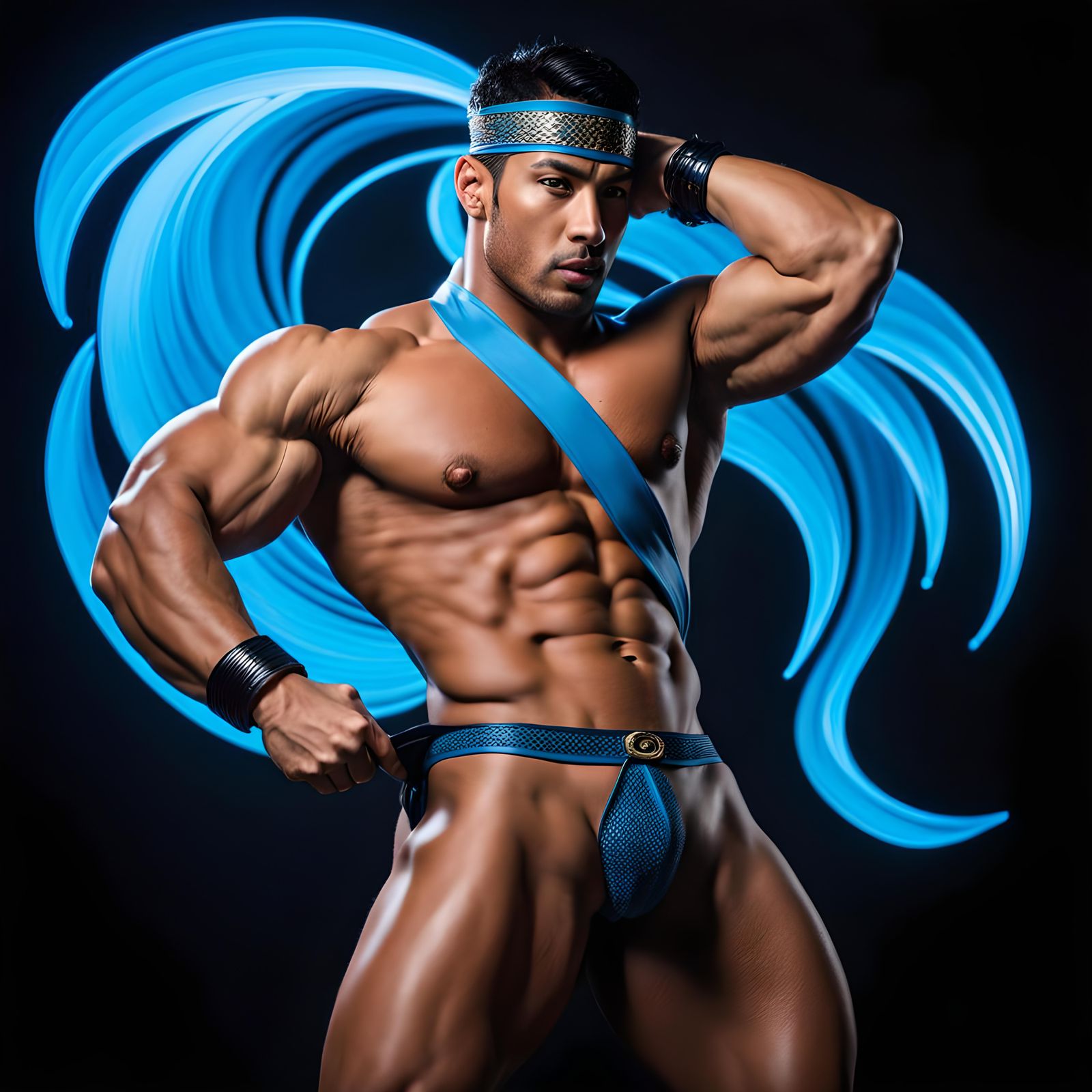 Muscular Man Poses in Orientalist Style Photo