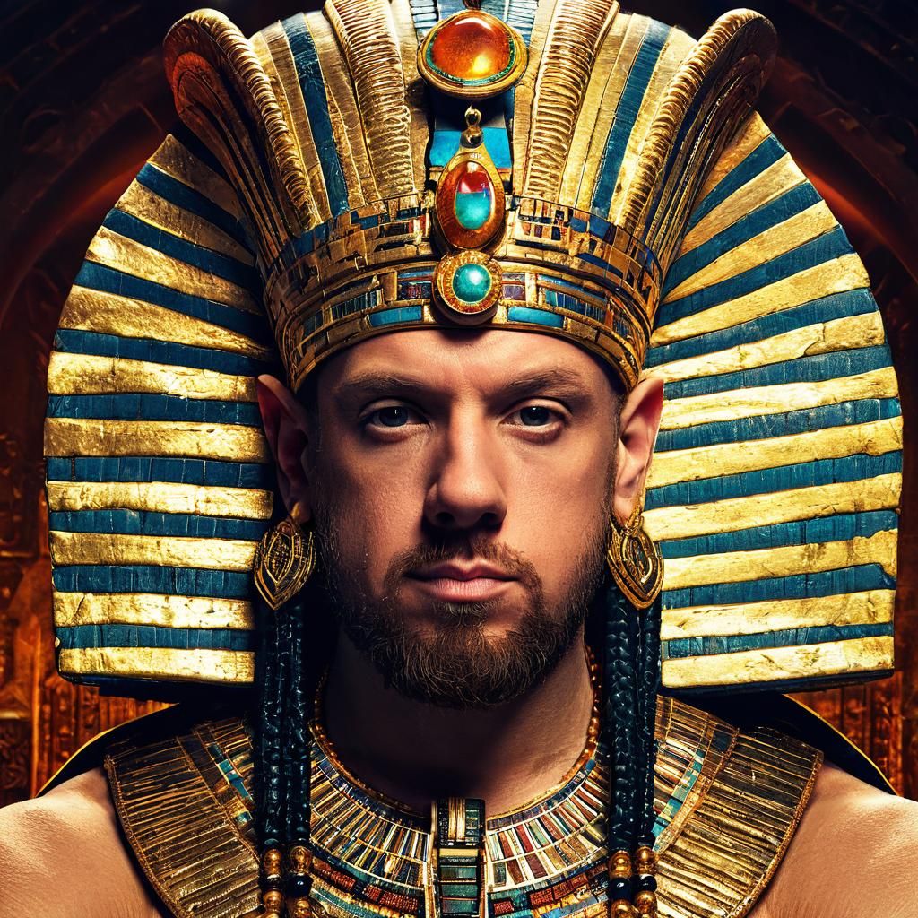 Pharaoh Portrait with Elaborate Headdress and Jewelry