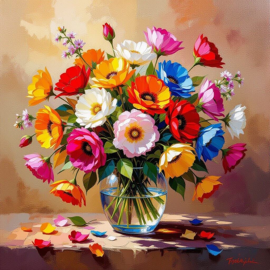 Vibrant Summer Flowers in Impasto Acrylic Painting