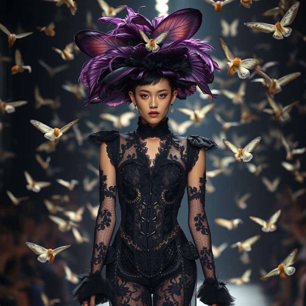 Glamorous, Androgynous Model Struts Down Catwalk Surrounded ...