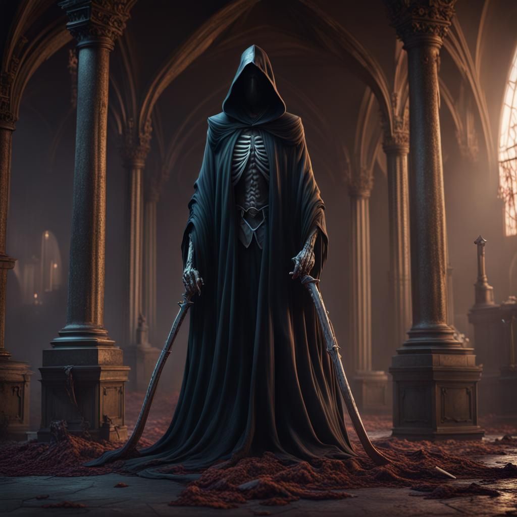 Grim Reaper Over a Body in Detailed Matte Painting
