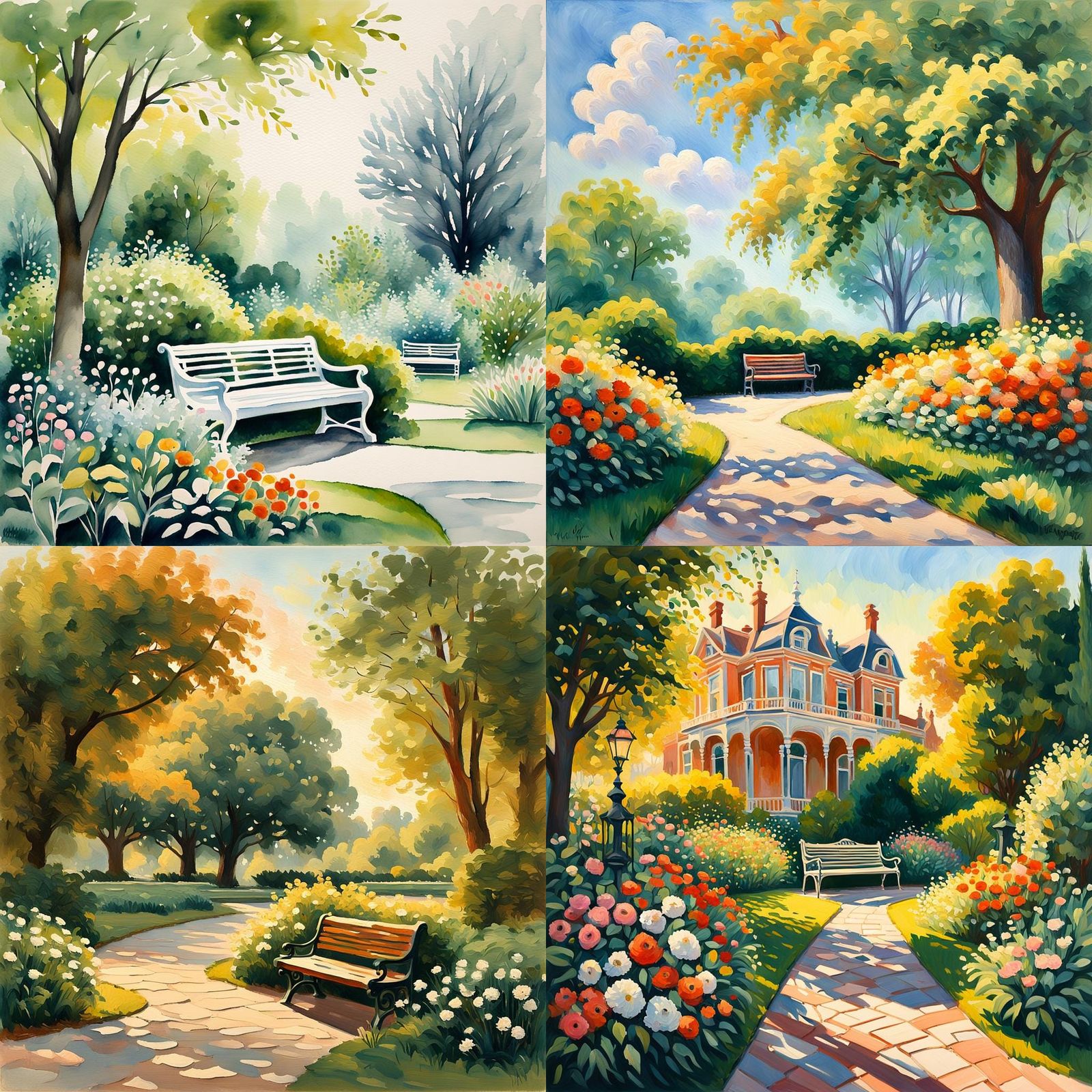 Victorian Park Bench in Gouache Impressionist Style