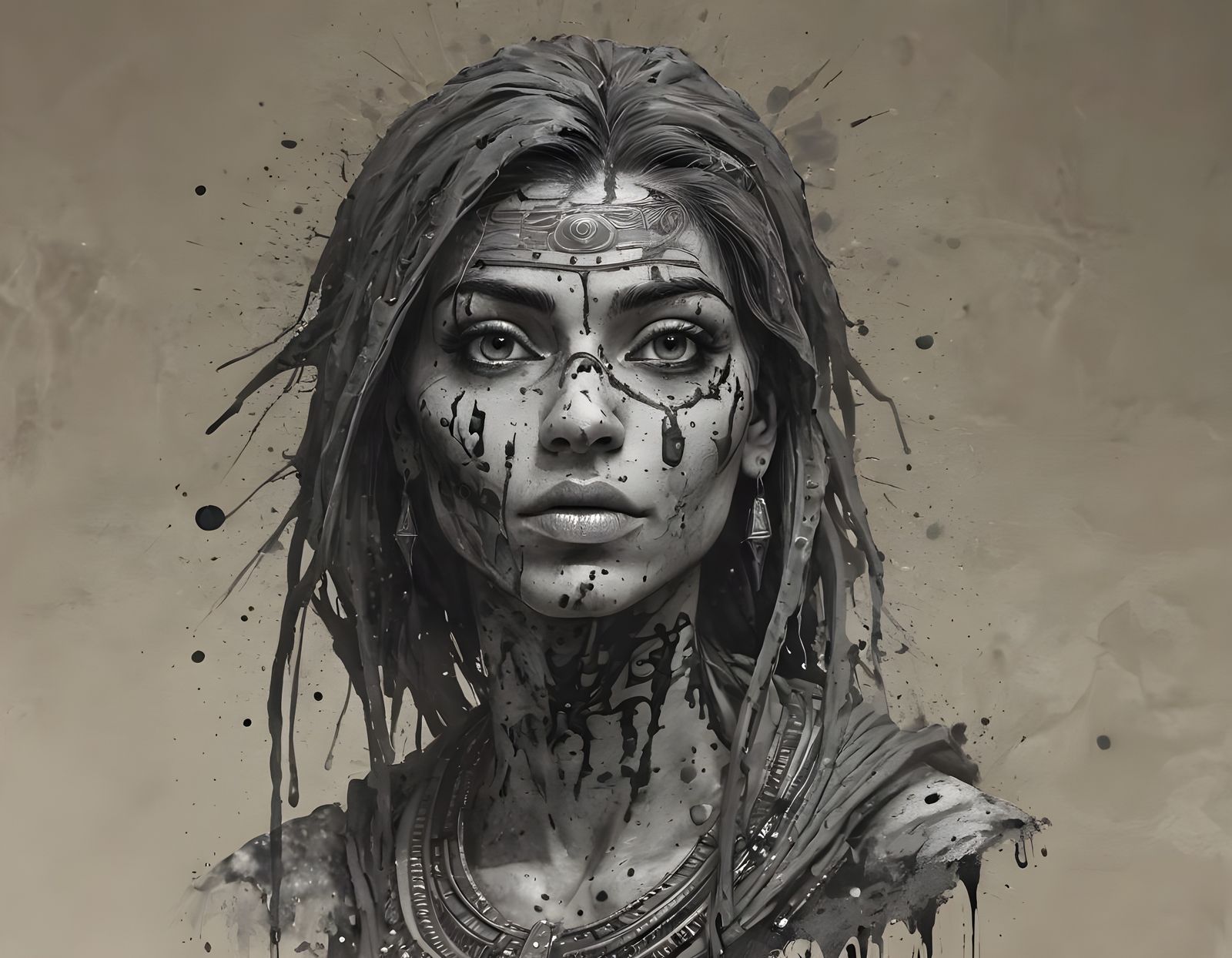 Ancient Egyptian Ink Splatter Monster