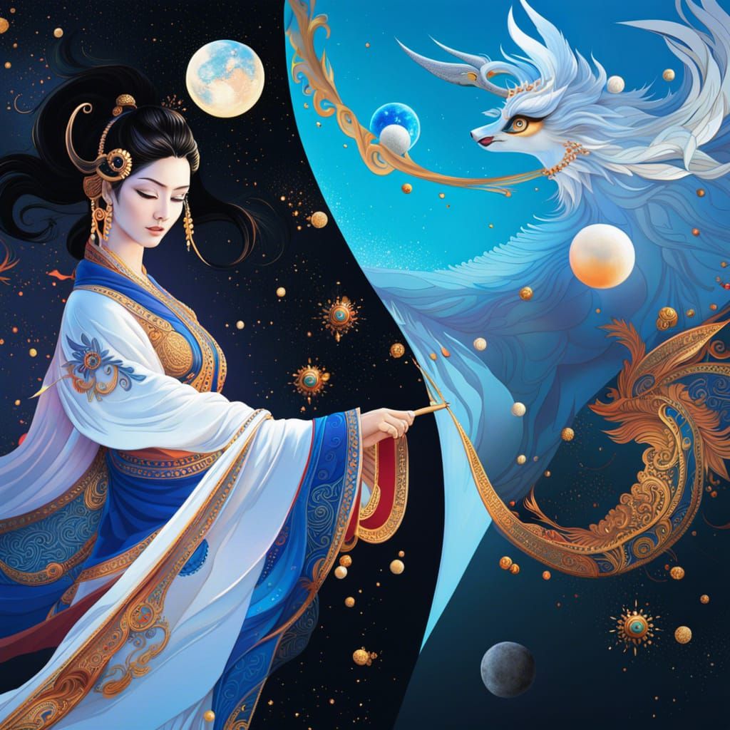 Oriental Goddess of Day and Night in Universe