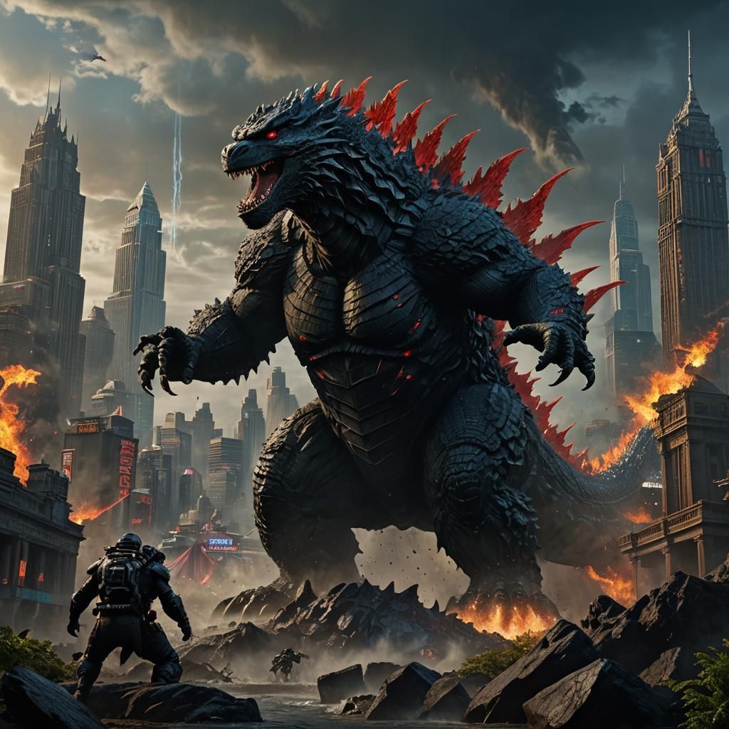 Godzilla in Detailed Matte Painting