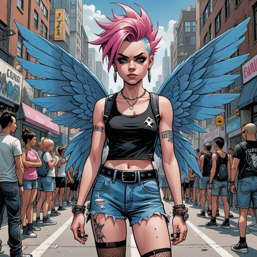Punk Rock Fairy in City Street, Comic Book Art