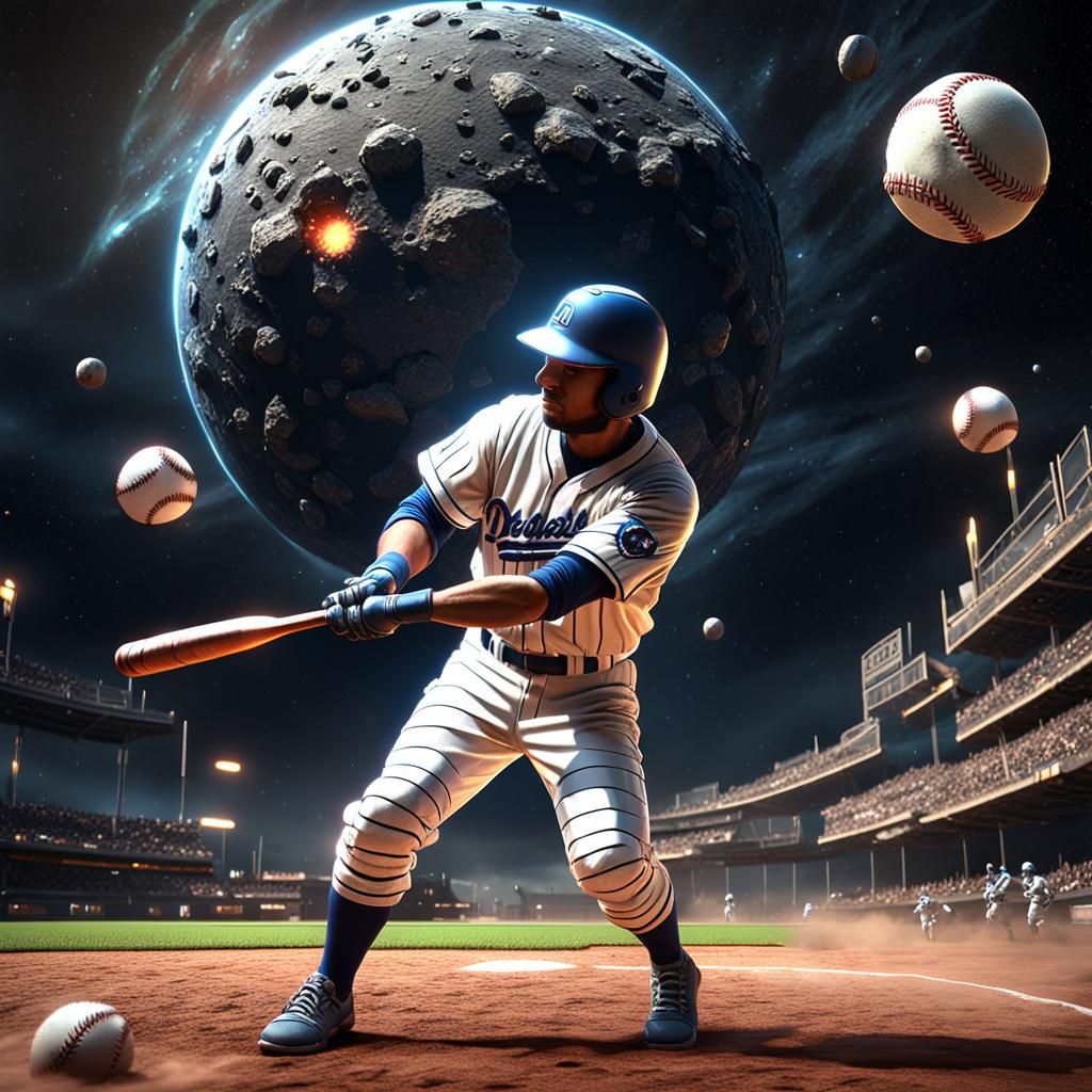 Spaceman Batting Asteroid: Epic Cinematic Comic Art