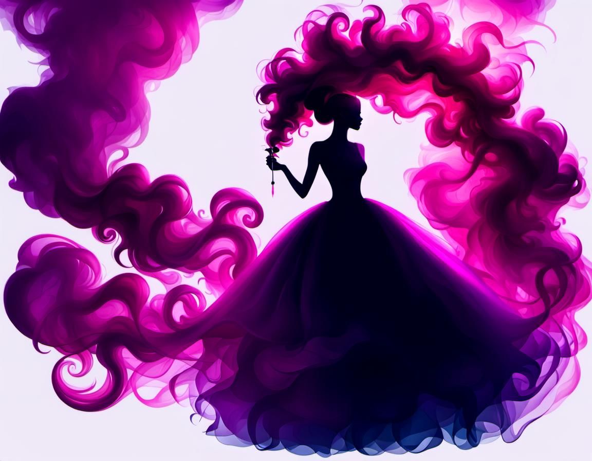 Fuchsia Smoke House with Woman Silhouette