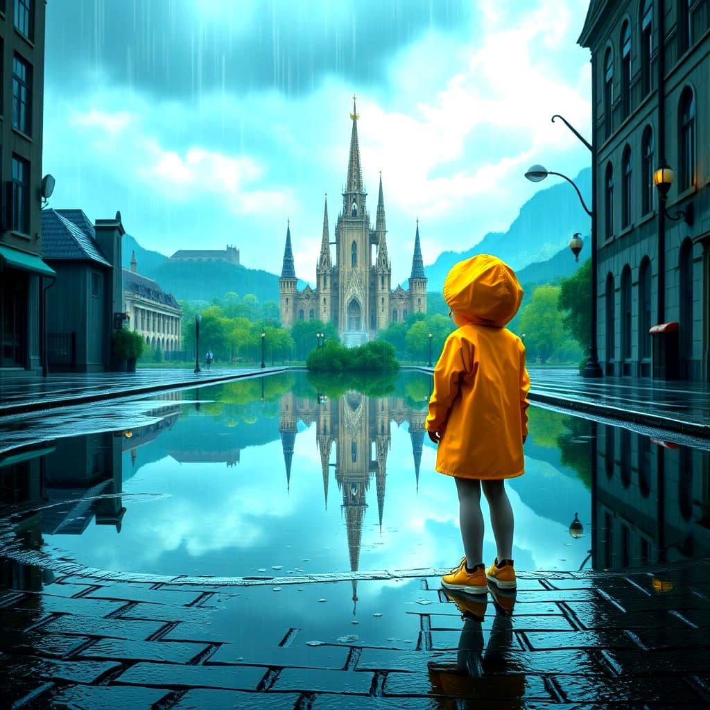 Whimsical Rainy Day Fantasy Scene in Stunning Digital Art