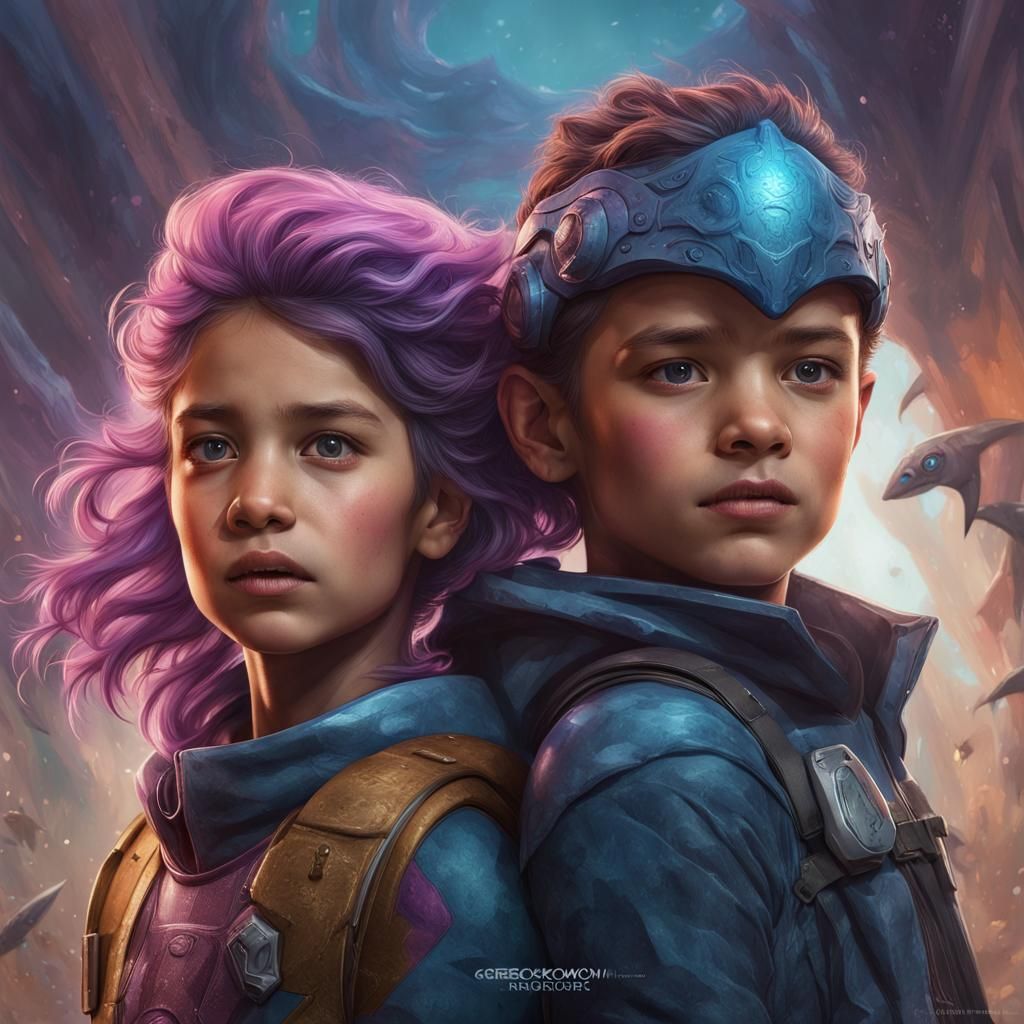 Sharkboy and Girl: Detailed Artstation Portrait