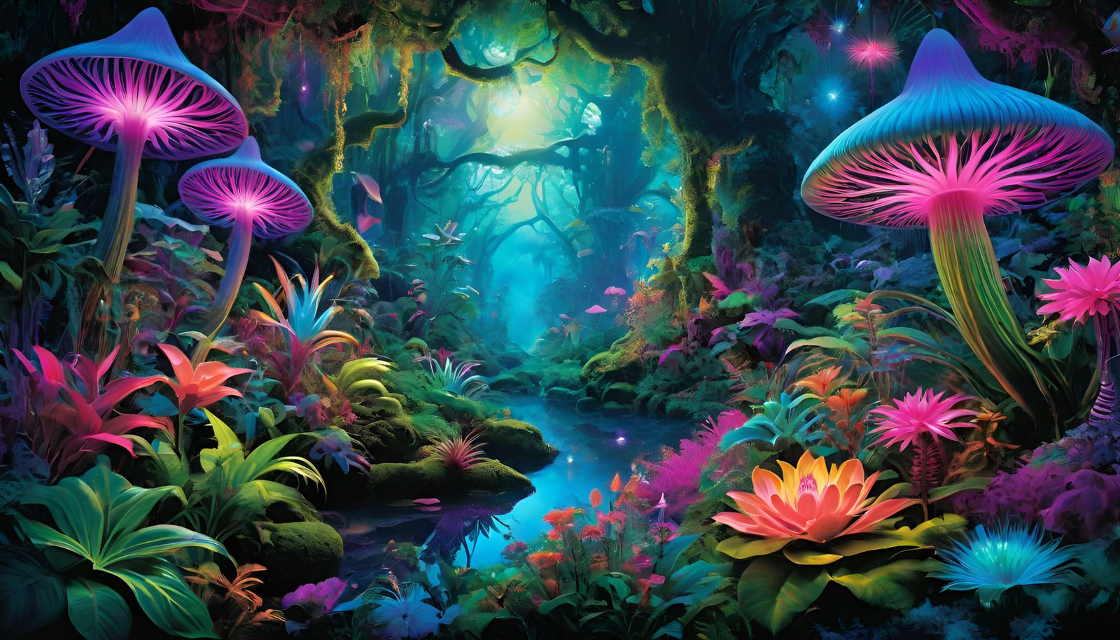 Psychedelic Jungle Wonderland with Magical Plants