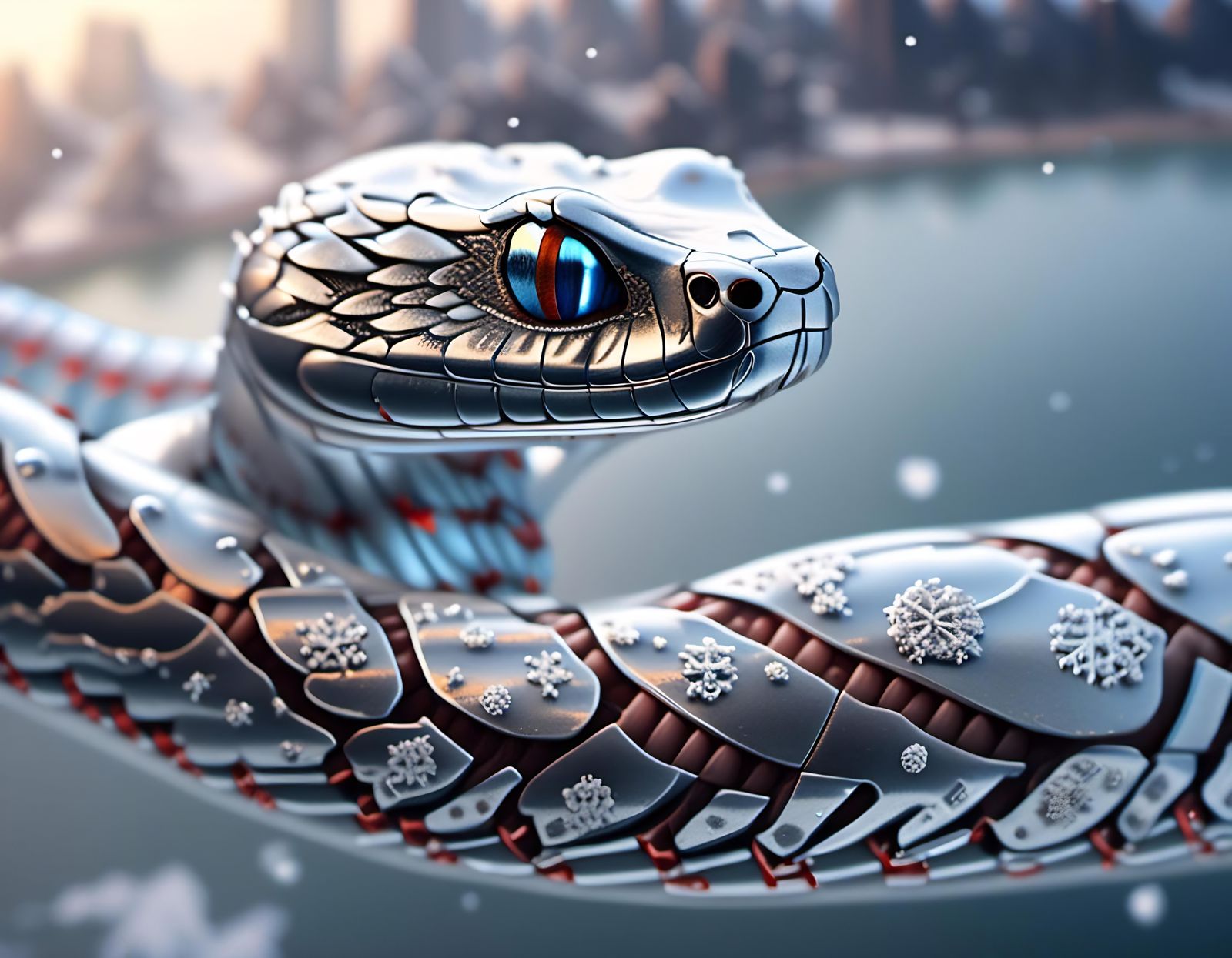 Cybernetic Snake with Transparent Metal Implants