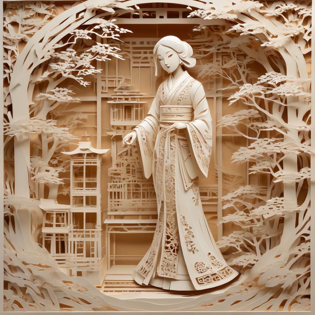 Kirigami Portrait of Shrine Maiden