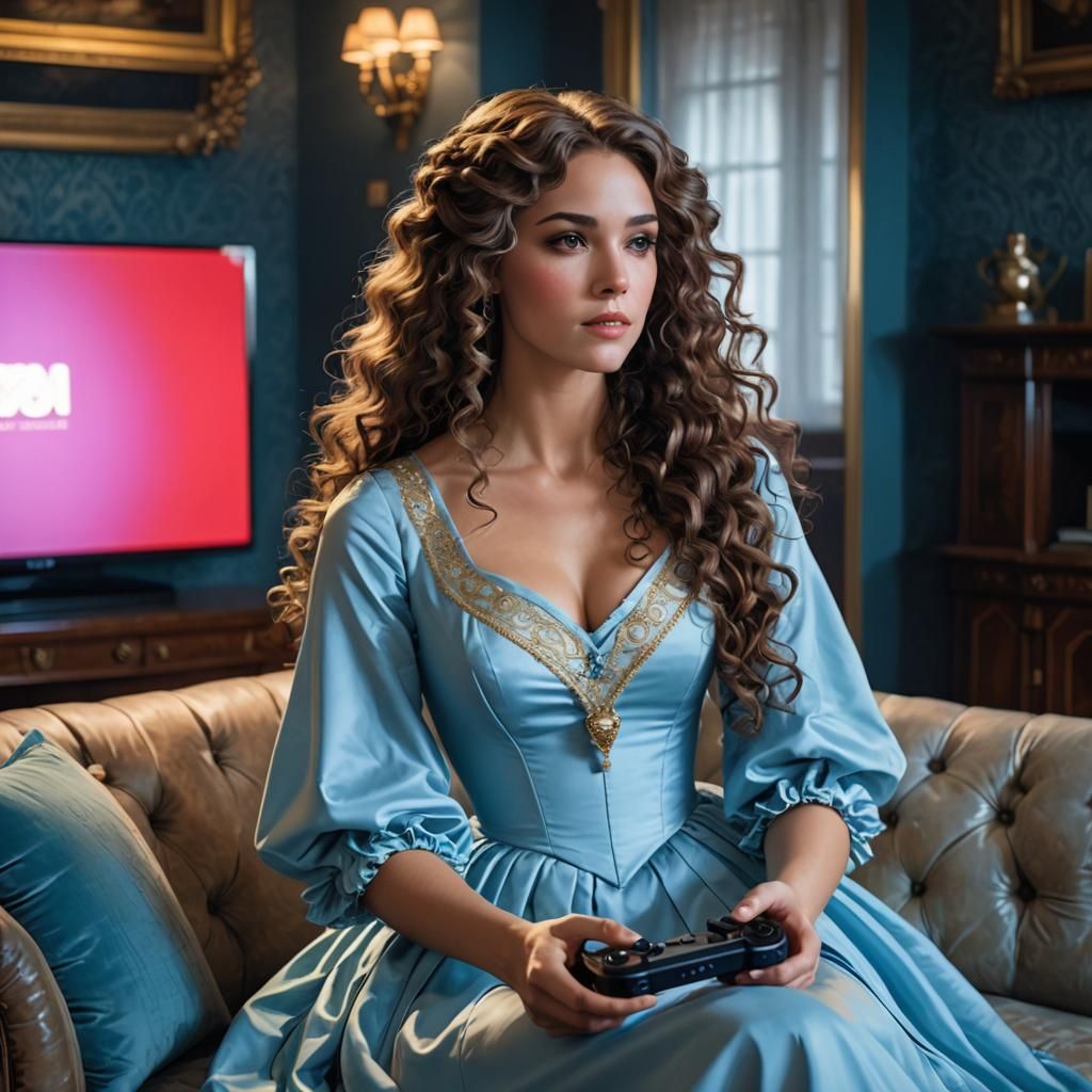 19th Century Gamer Girl in Art Deco Interior