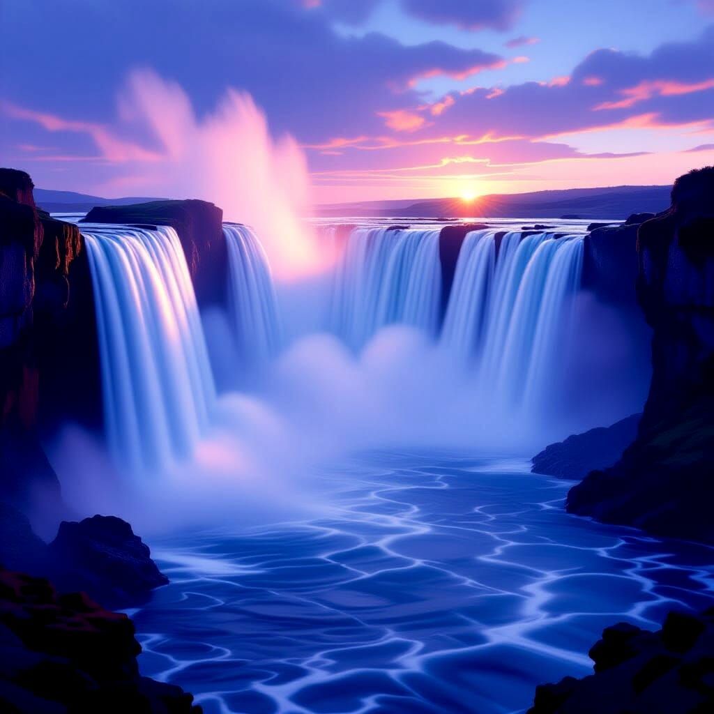 Evening Waterfall Mist: A Close-Up View