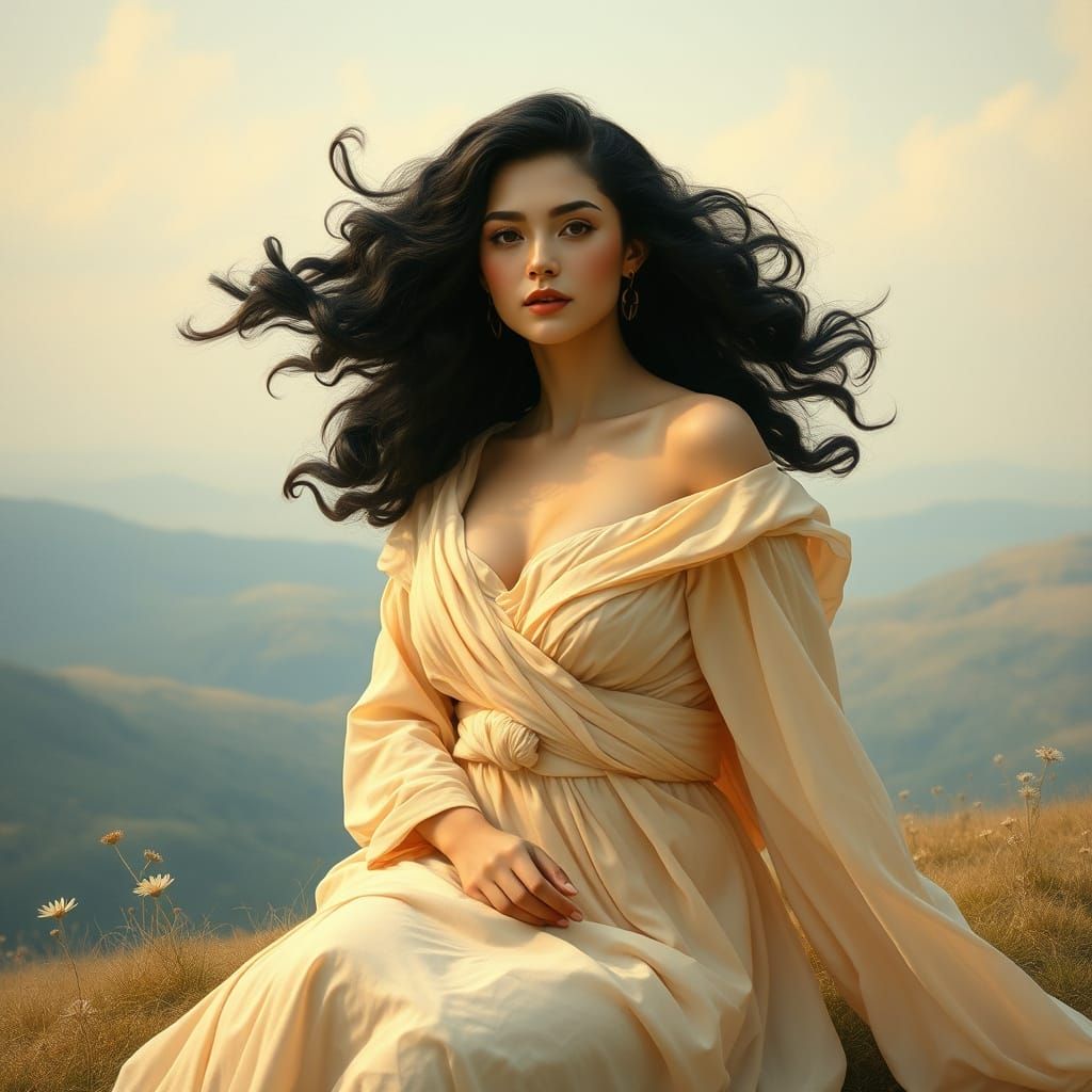 Ethereal Woman in Pastel Garments, Pre-Raphaelite Style