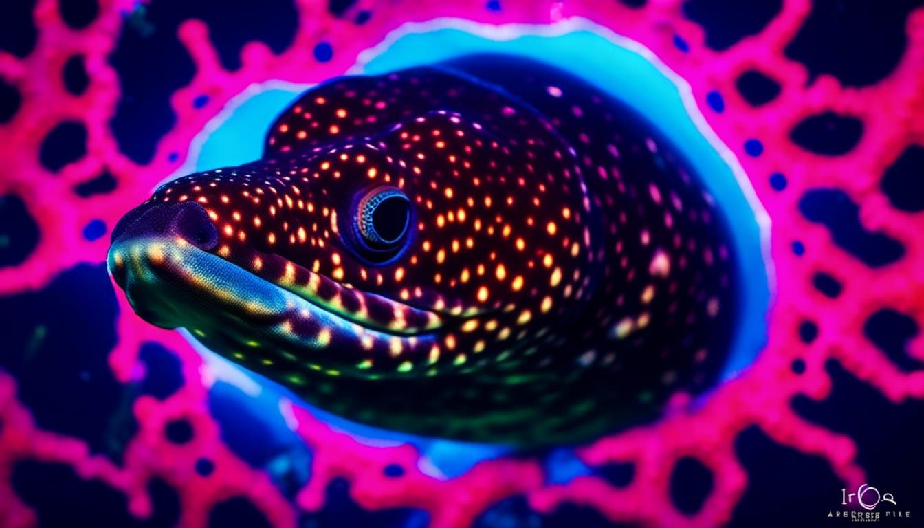 Bioluminescent Moray Eel Portrait in Deep-Sea Setting