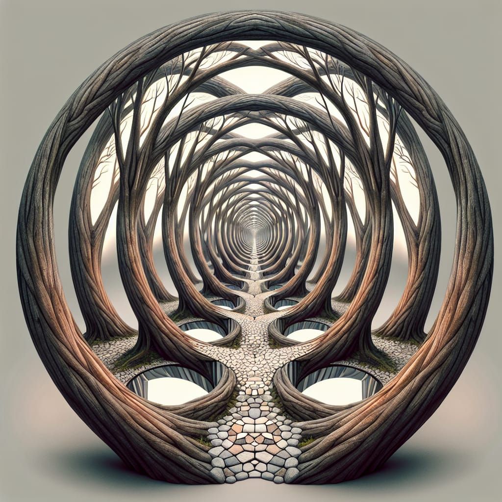 Surreal Forest Optical Illusion in Ovoid Mirrors