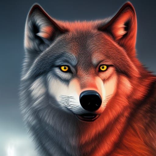 Dramatic Female Wolf with Red Eyes
