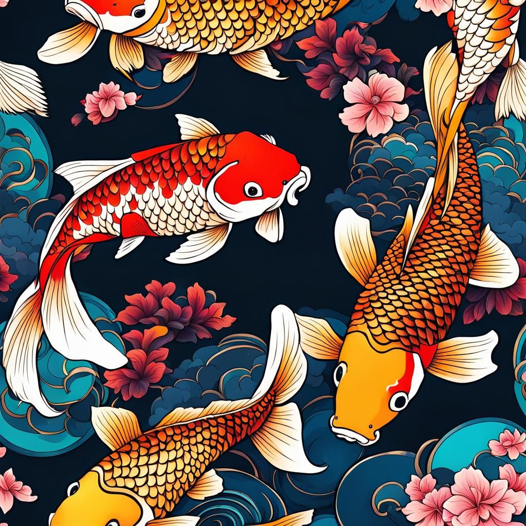 Colorful Koi Fish in Anime Style