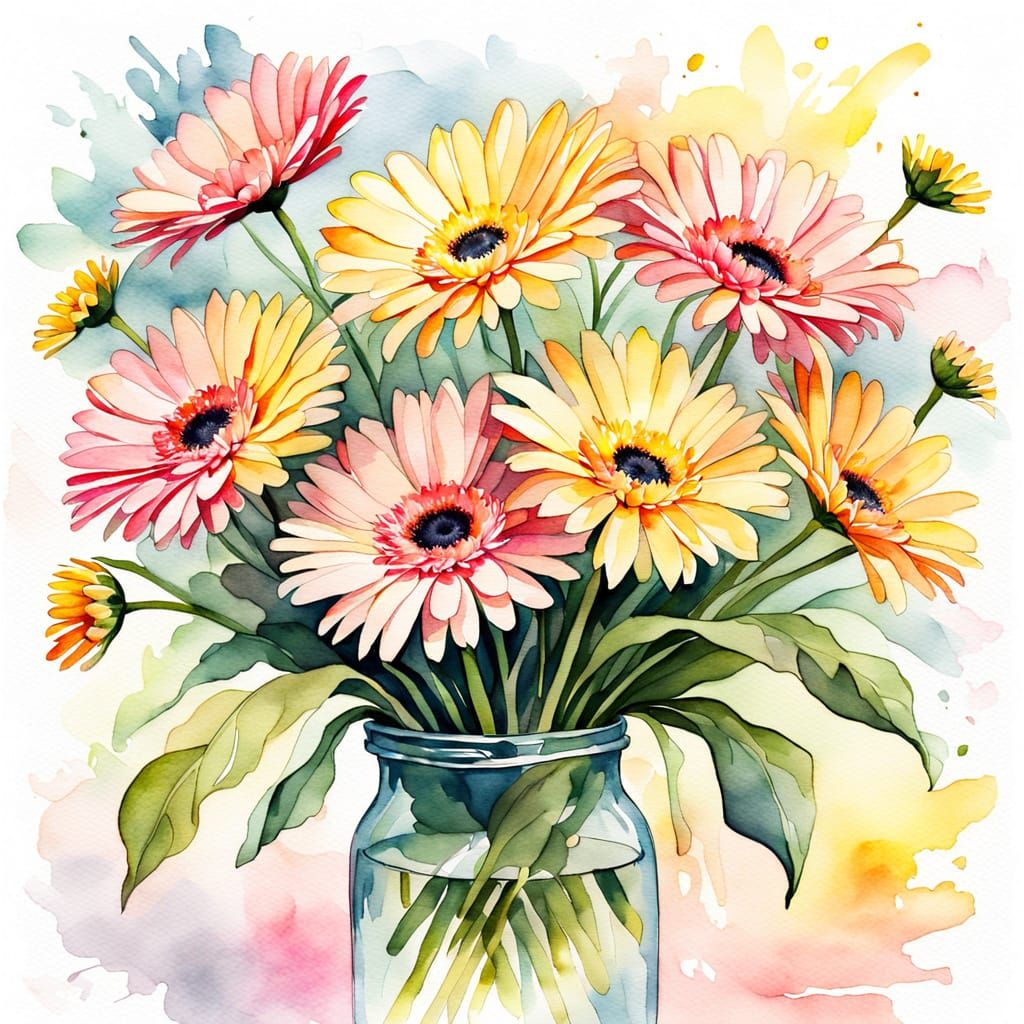 Whimsical Watercolor Florals in Soft Pastel Hues