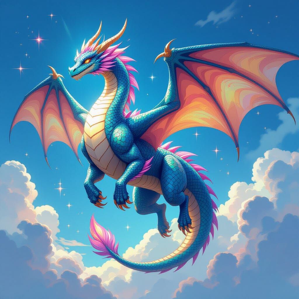 Majestic Gemstone Dragon with Rainbow Abs Soars