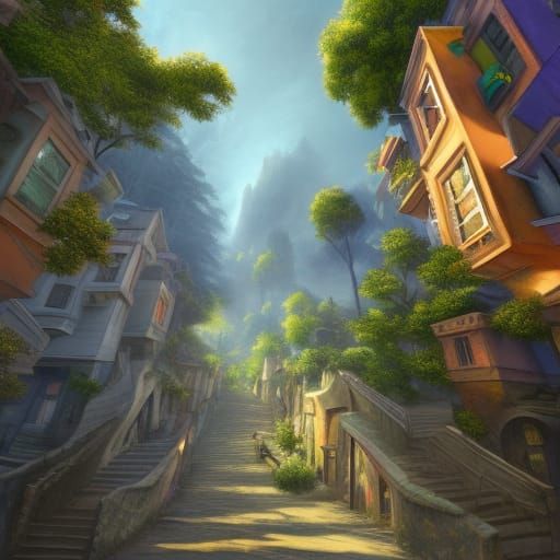 Fantastical Steep Street With Cube Houses