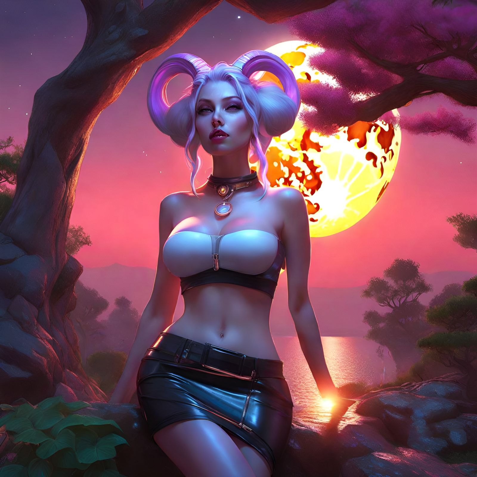 Draenei in Latex Under Full Moon, Digital Art
