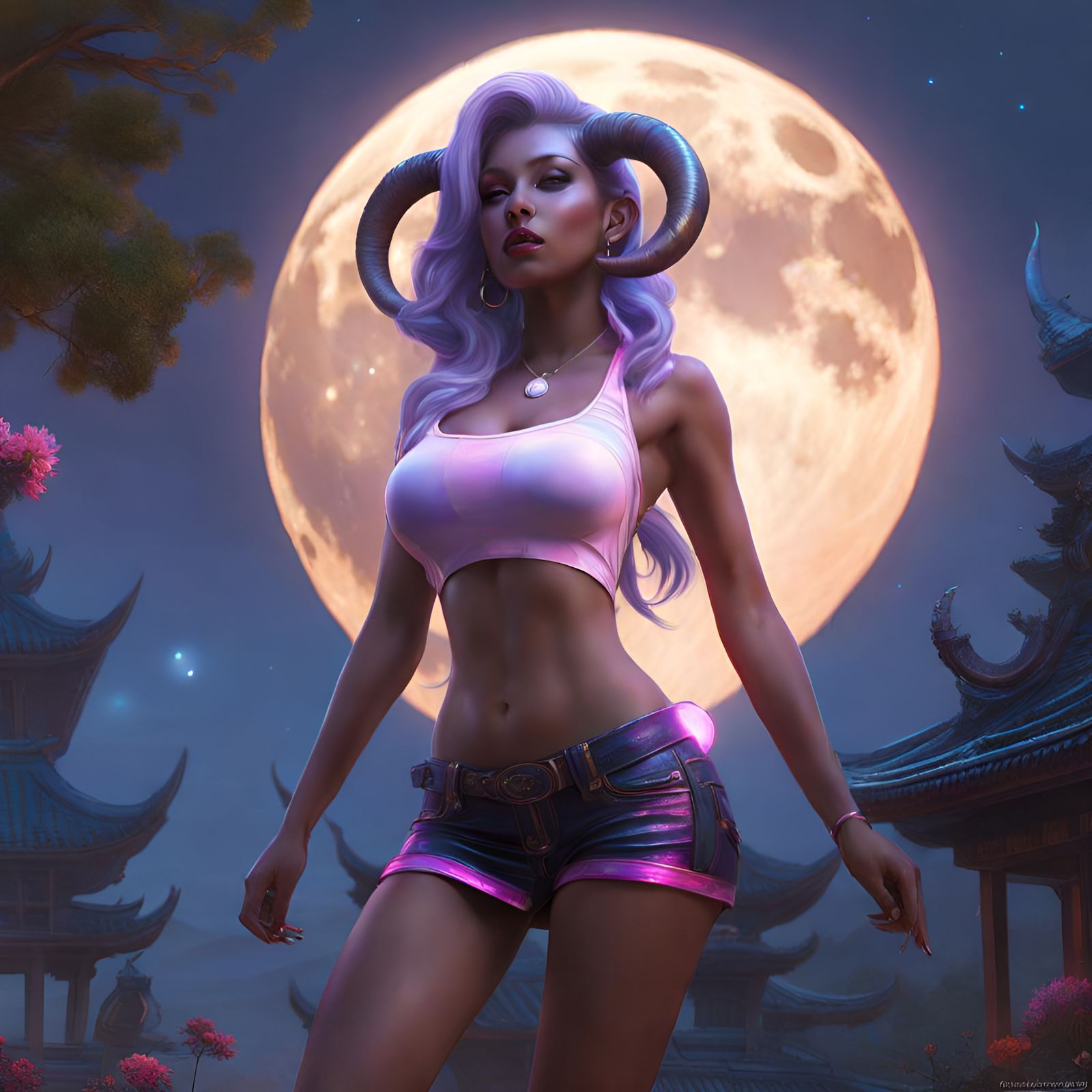 Draenei in Latex under Full Moon: Digital Art