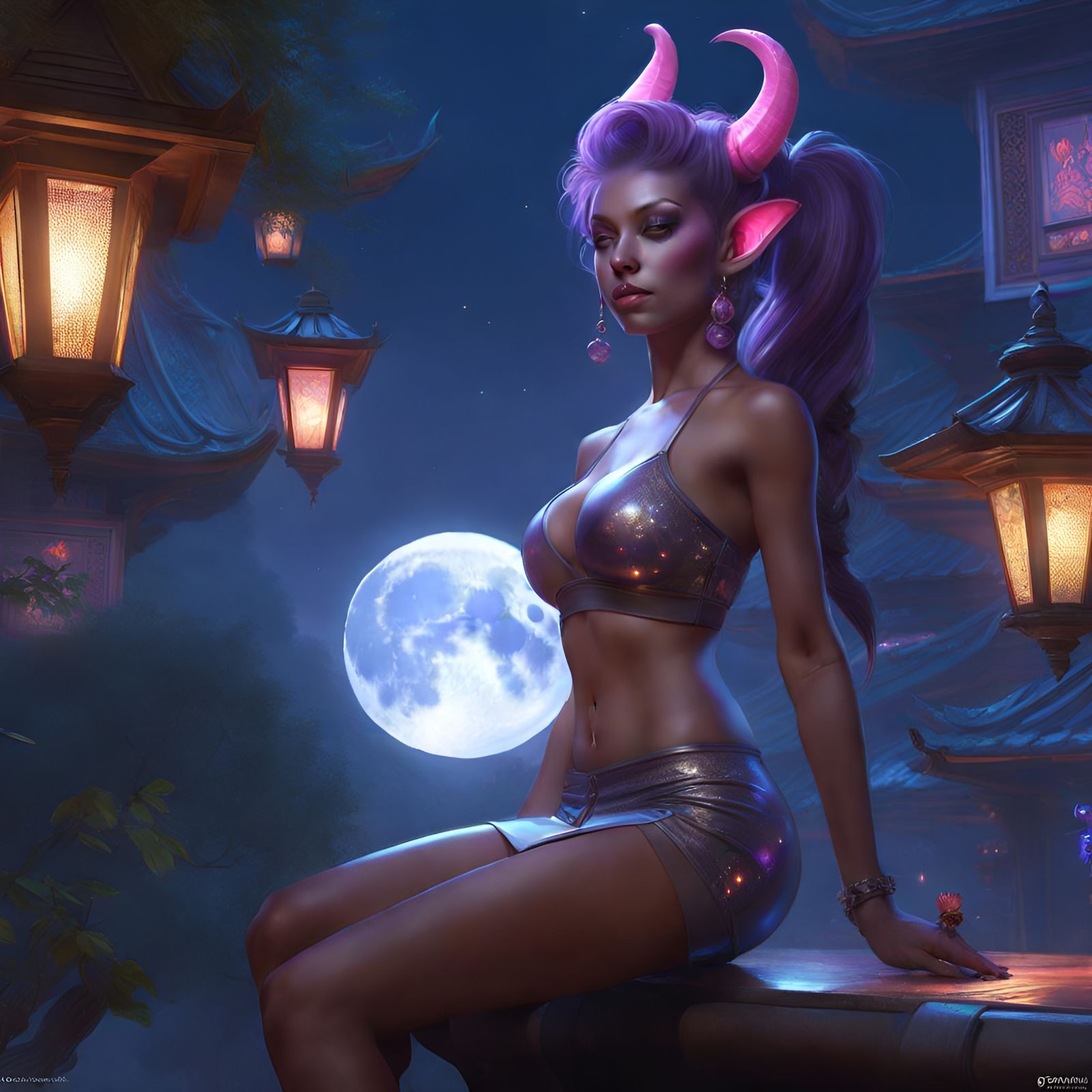 Draenei in Latex Under Full Moon