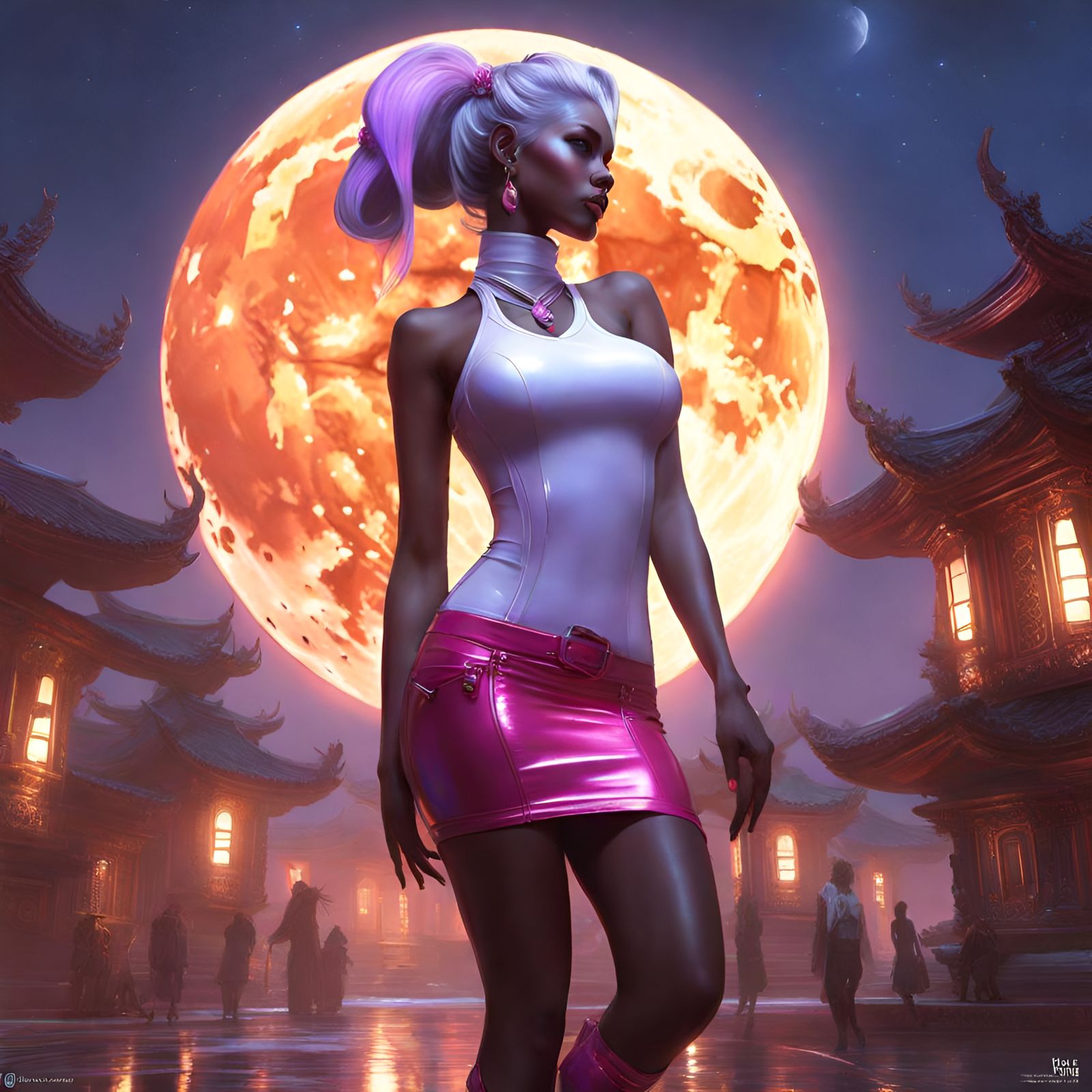 Draenei Under the Moon in Hyperdetailed Digital Art