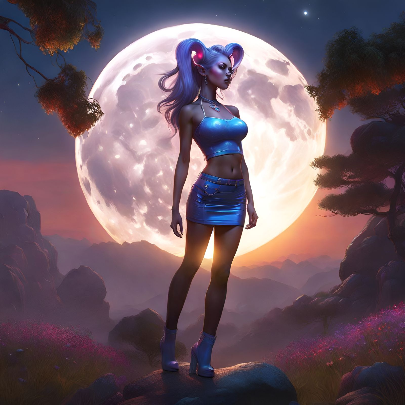 Draenei Under Moon in Hyperdetailed Fantasy Art